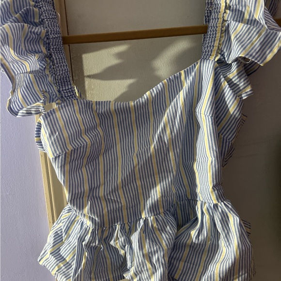 Striped Blue and Yellow Women's Top - Picture 1 of 2